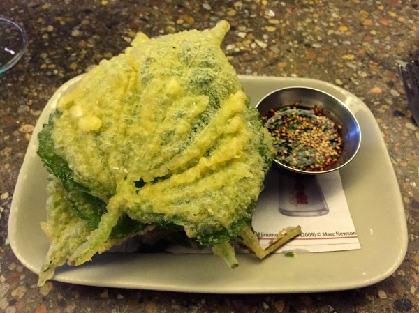 Crispy sesame leaves, bourbon barrel soy