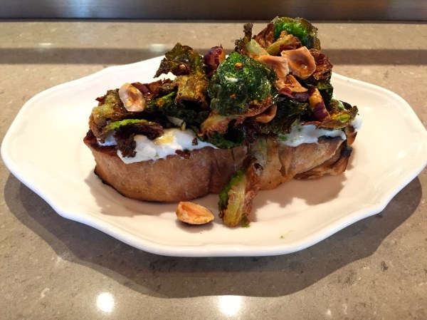 Brussels Sprout Bruschetta - Stracciatella Cheese, Lemon Honey, Trufflebert Hazelnuts ($14)