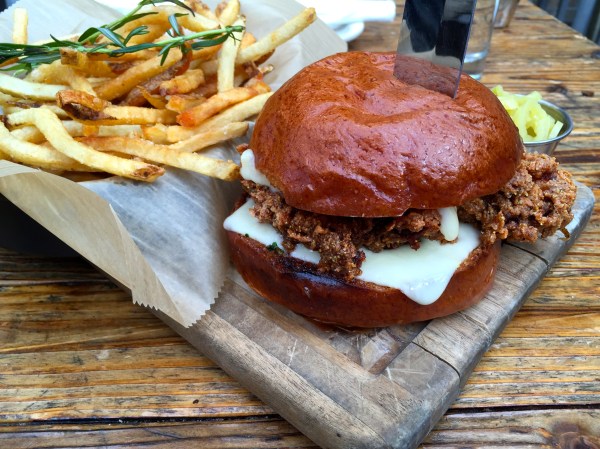 Fried Chicken Sandwich - Fried Chicken Thigh, Hook's Maple Jack Cheese, Molasses Mustard, Pickled Banana Peppers, Brioche Bun ($13)