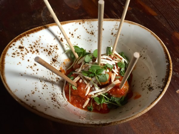Meatballs - Ricotta Salata, Tomato Sauce, Basil ($8)