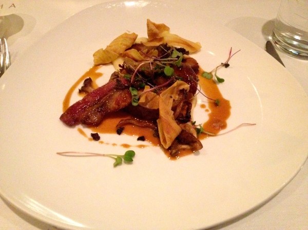 Slow Roasted Veal Breast "Roulade," Oyster Mushrooms, Parsnip Puree, Maple Crusted Bacon "Shards" and Rich Natural Jus